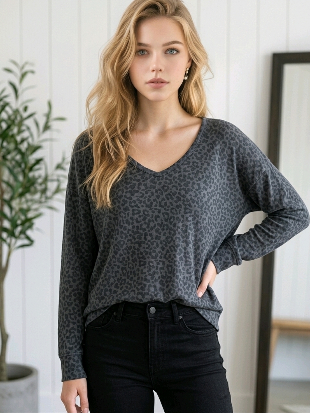 Leopard Print Cozy Top Small American Eagle Plush Oversized V Neck Soft Girl AEO